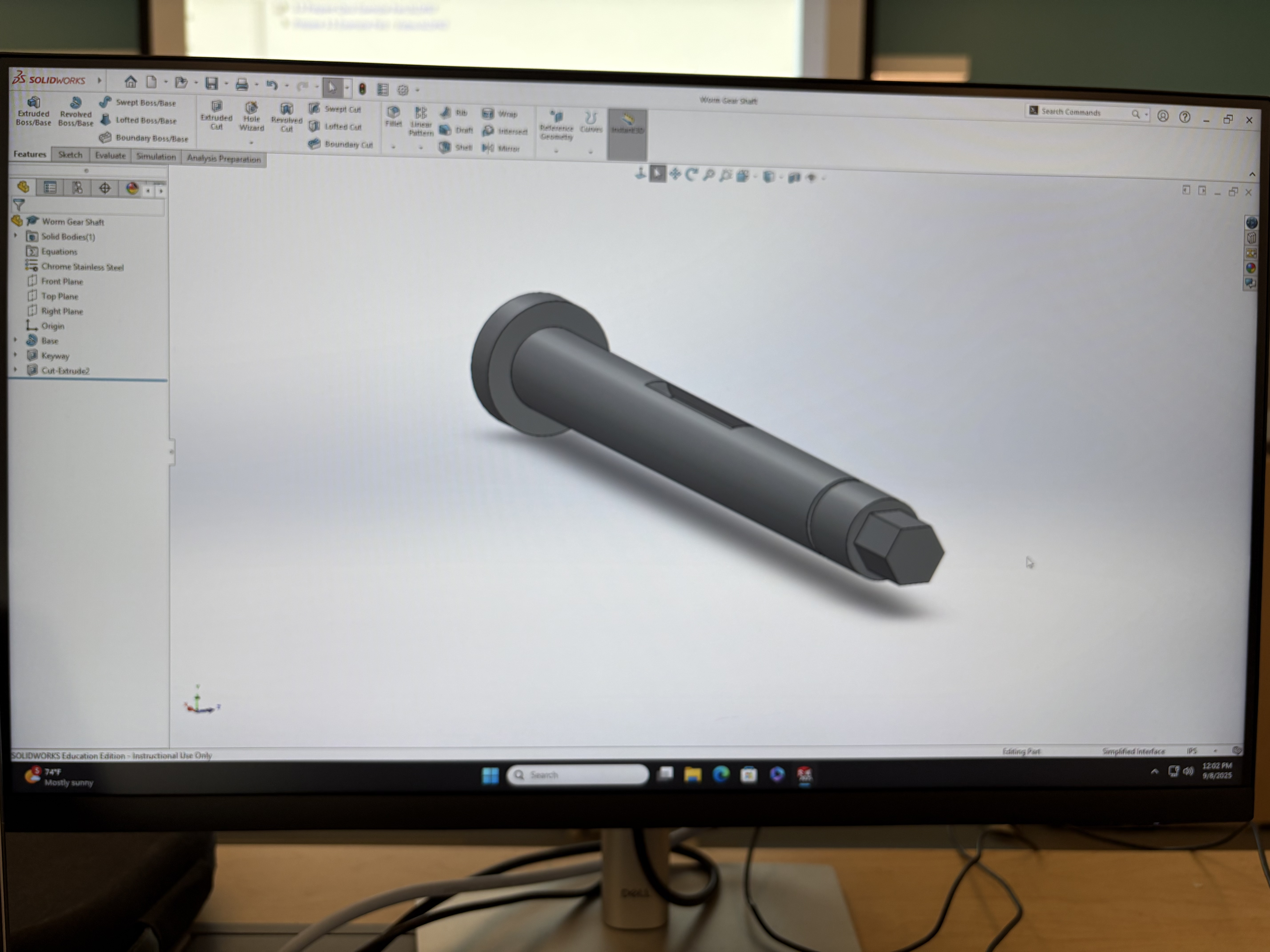 Worm gear shaft — detailed engineering drawing with dimensions
